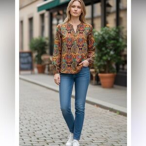 APT 9 SATIN SILKY FLORAL PAISLEY TOP SLEEVE WITH PEARL SNAPS SIZE 3X